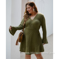 Long Flare Sleeve Knitted Biutique Spring Ruffle Dress